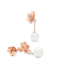 Mikimoto Pearl & Diamond rose gold Dandelion earrings  PEH 5434D Z.