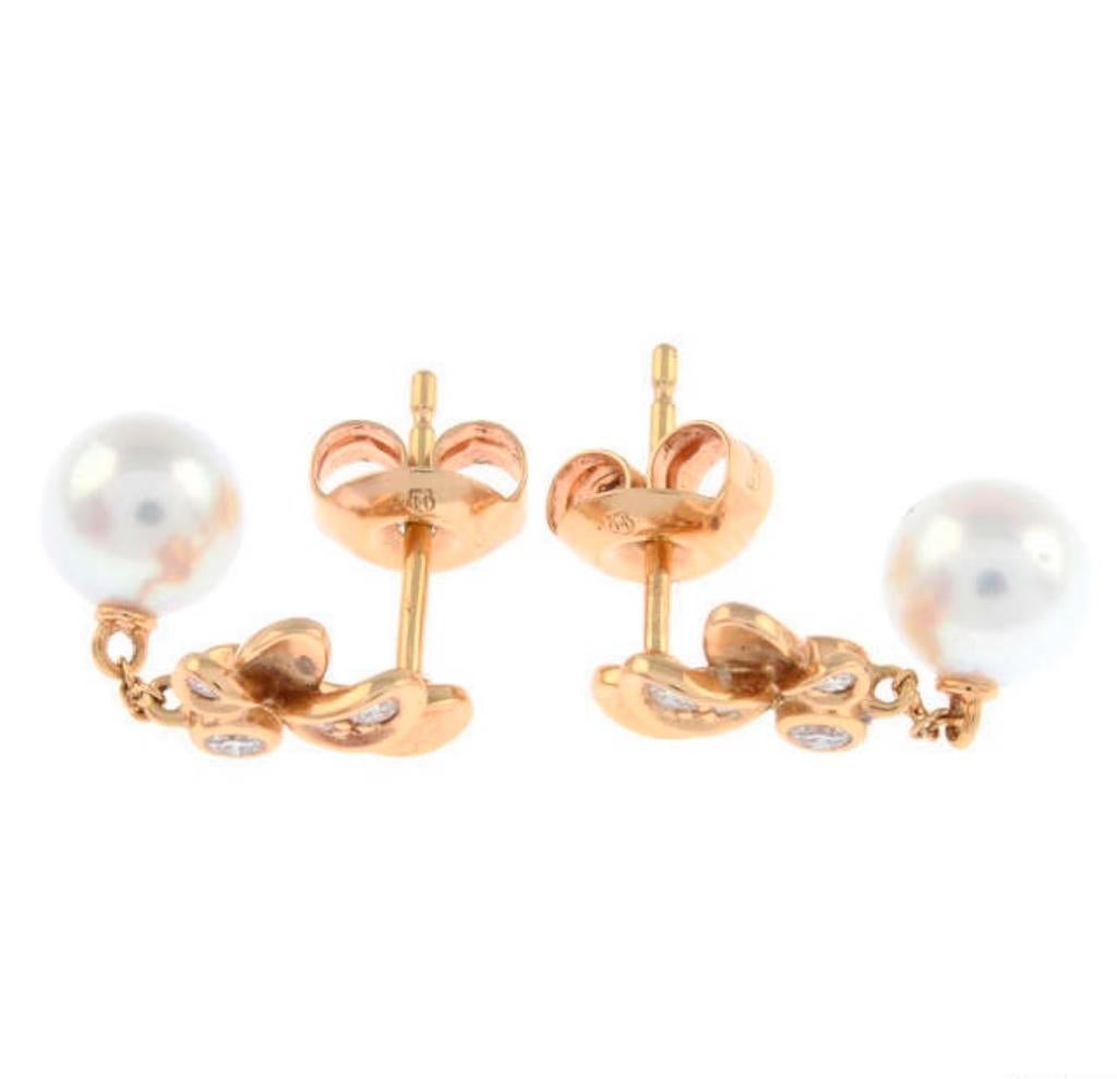 Contemporain Boucles d'oreilles Dandelion en or rose avec perles et diamants de Mikimoto  PEH 5434D Z.  en vente
