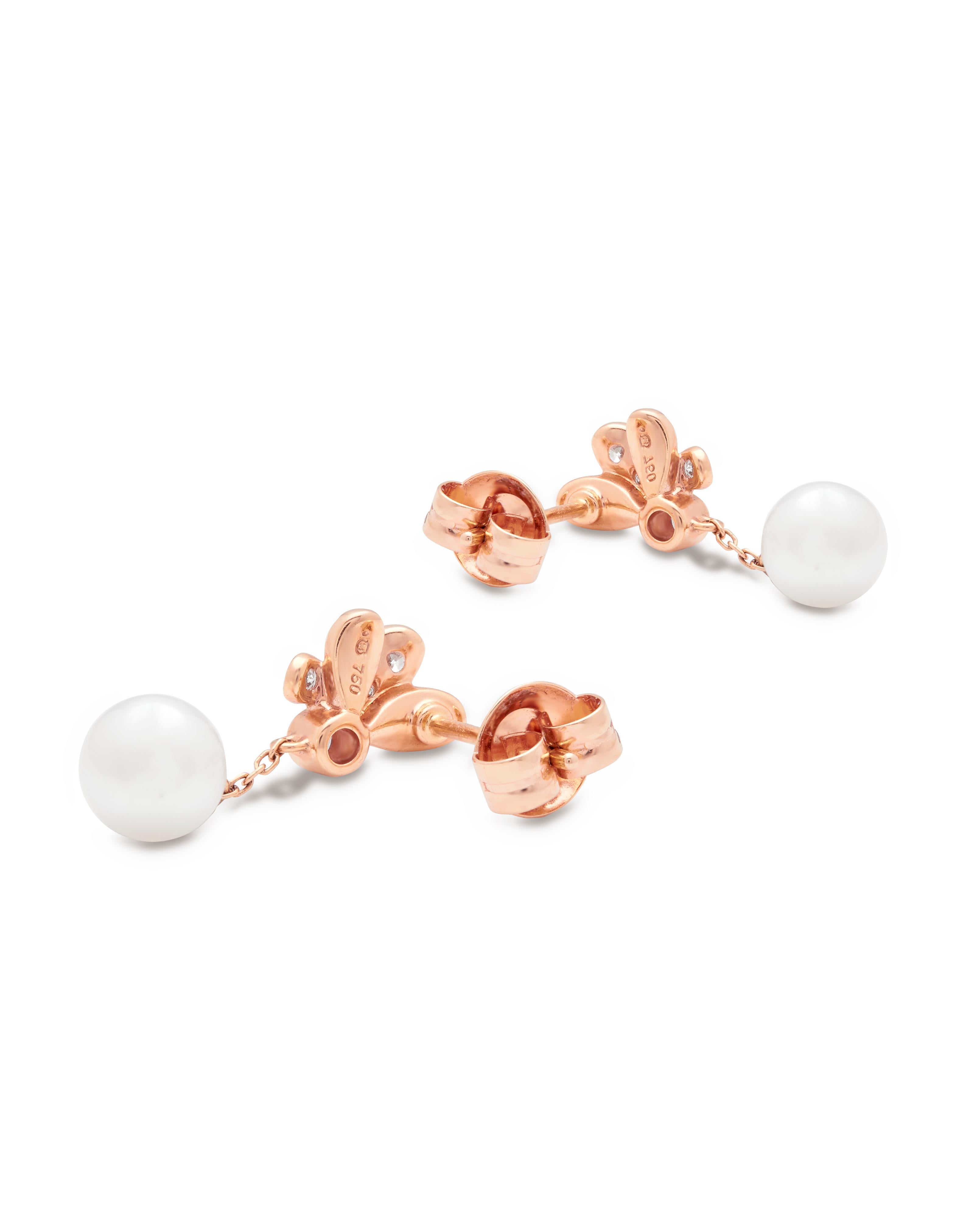 Mikimoto Pearl & Diamond rose gold Dandelion earrings  PEH 5434D Z.  In Excellent Condition For Sale In Addlestone, GB