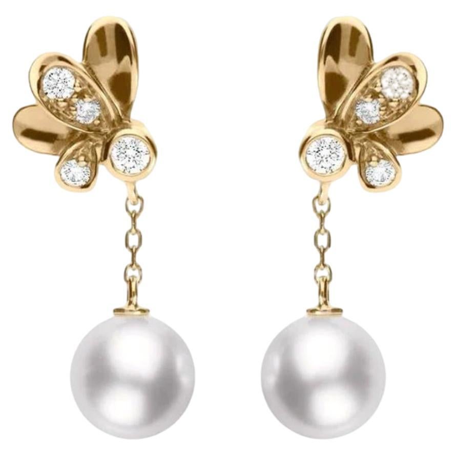 Mikimoto Pearl & Diamond rose gold Dandelion earrings  PEH 5434D Z.  For Sale