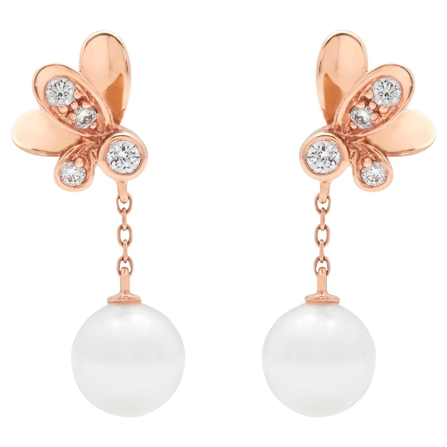 Boucles d'oreilles Dandelion en or rose avec perles et diamants de Mikimoto  PEH 5434D Z.  en vente