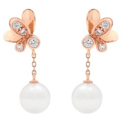Used Mikimoto Pearl & Diamond rose gold Dandelion earrings  PEH 5434D Z. 