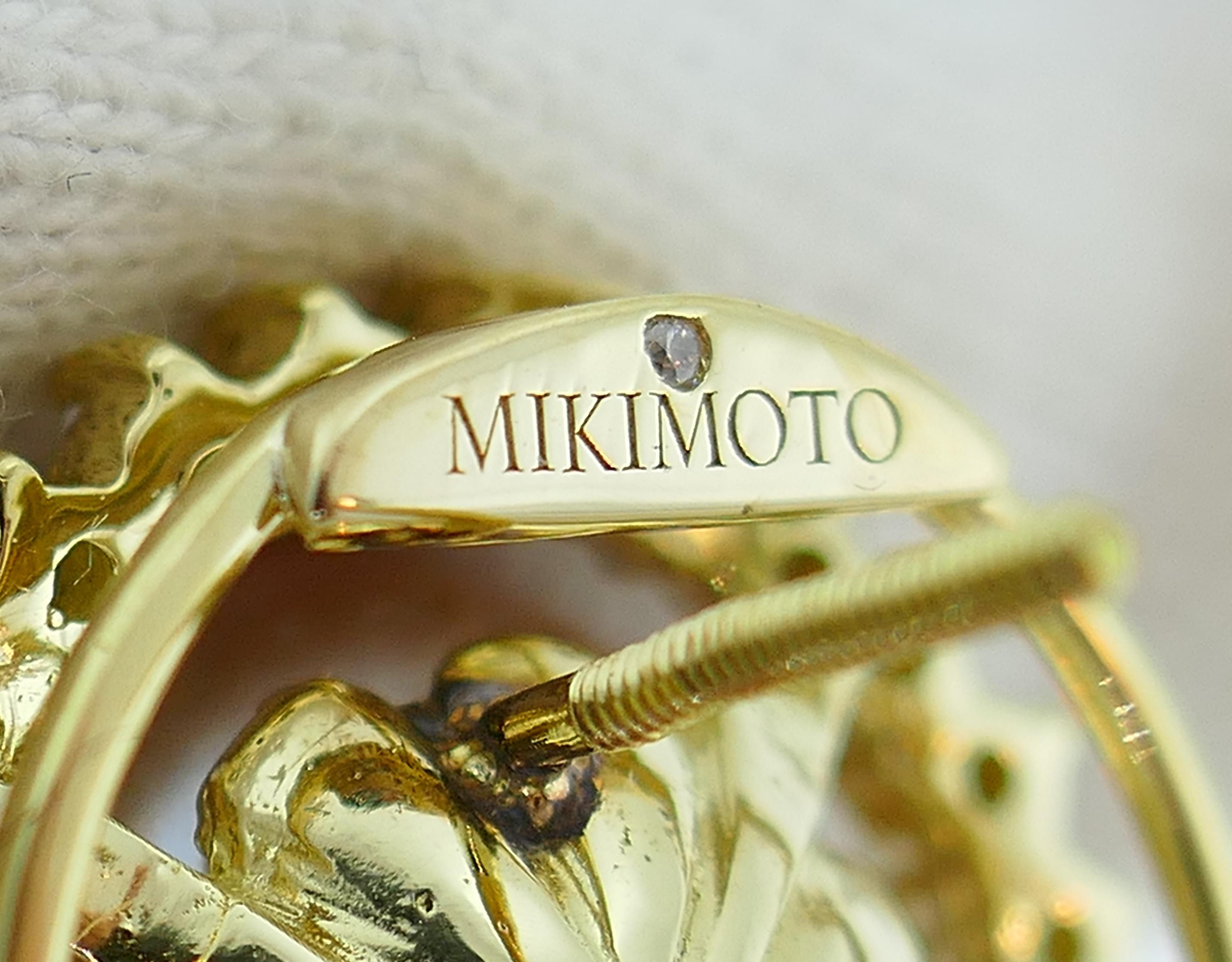 Mikimoto Pearl Diamond Yellow Gold Earrings In Good Condition For Sale In Beverly Hills, CA