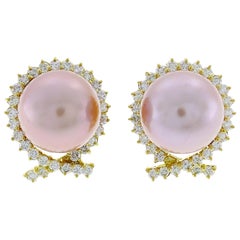 Vintage Mikimoto Pearl Diamond Yellow Gold Earrings