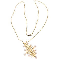 Mikimoto Pearl Movable Yellow Gold Pendant Necklace