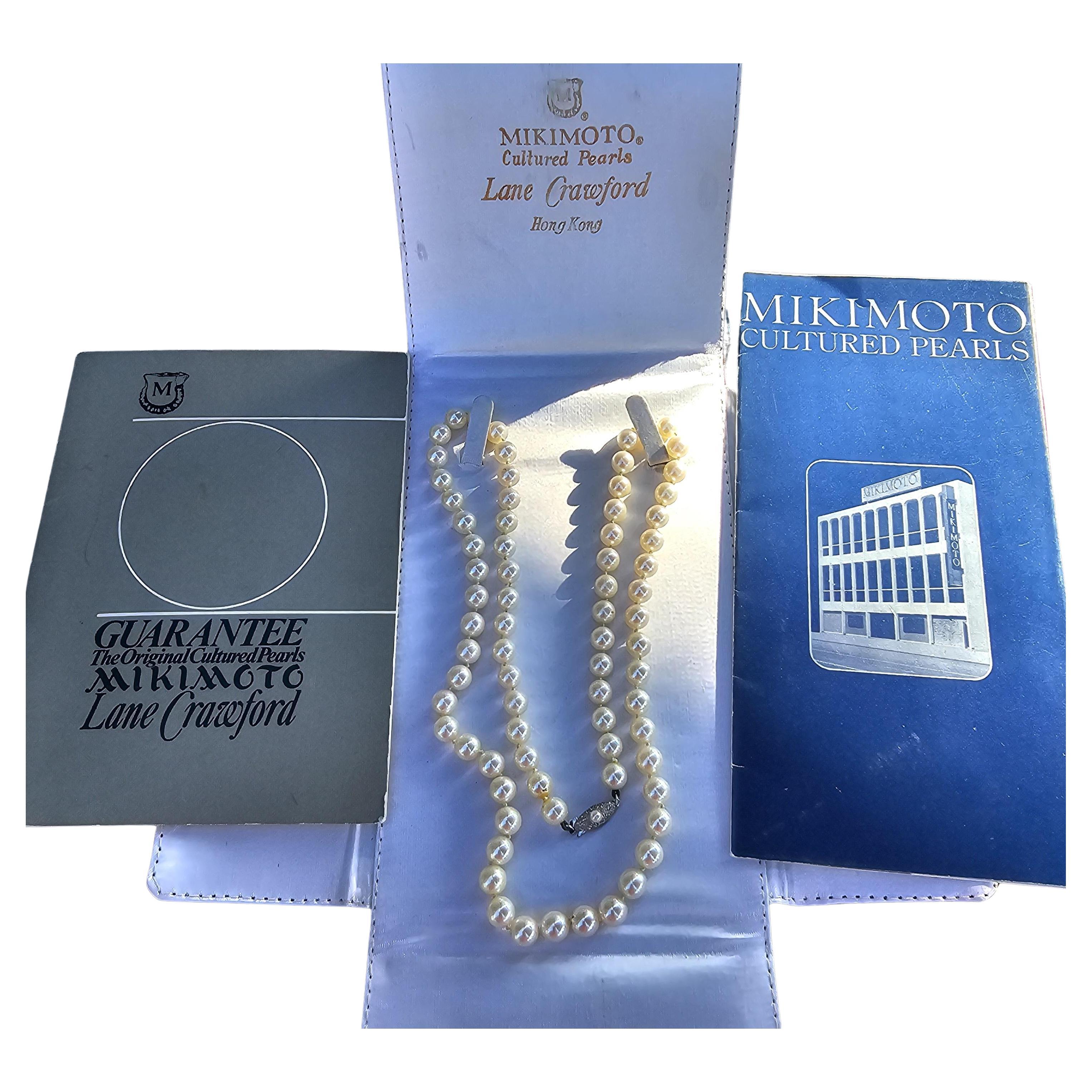 Mikimoto Pearl Necklace Lane Crawford 25" 7-7.5mm Strand Folder Papers Sterling