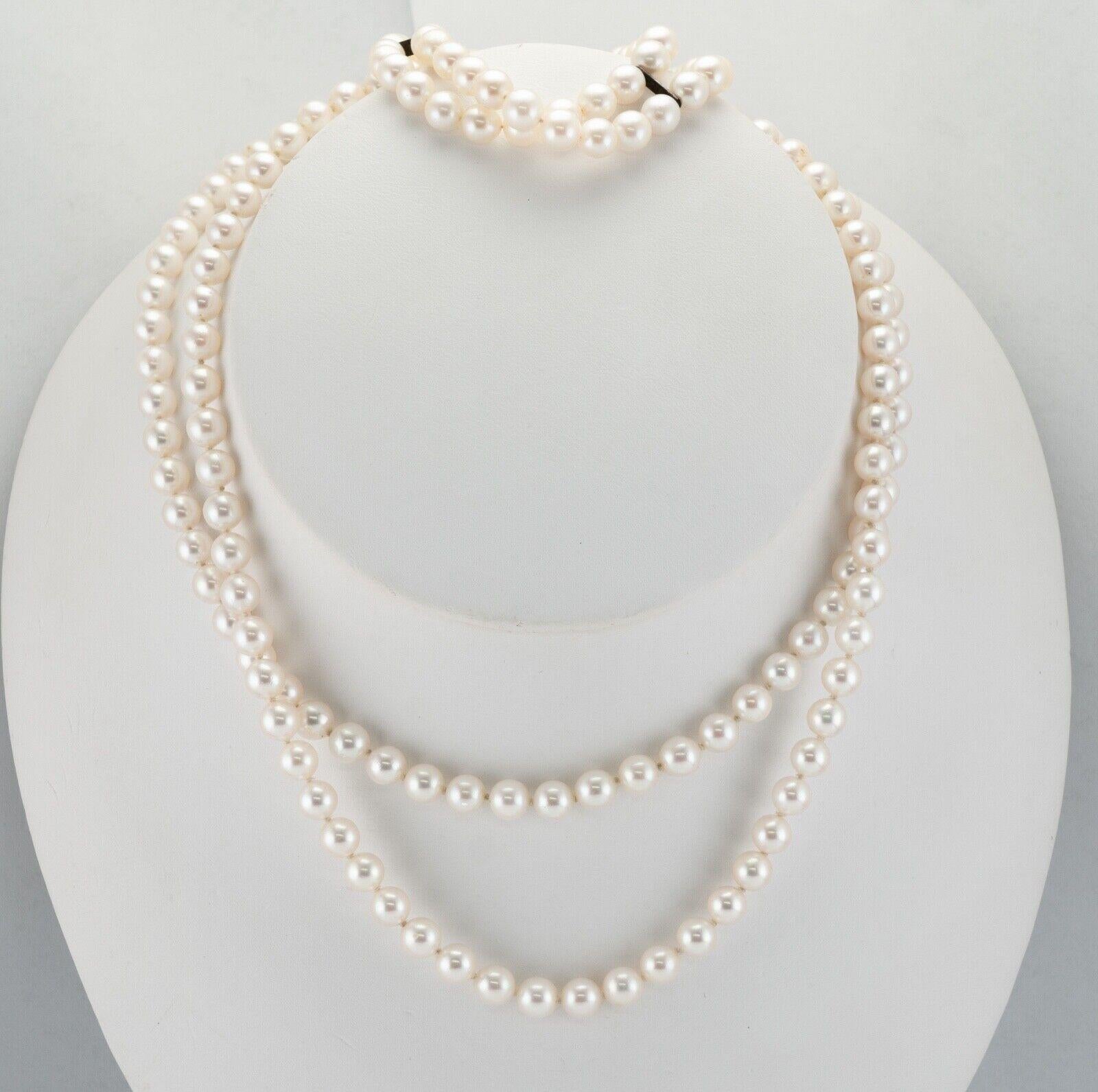 Mikimoto Pearl Necklace Pearl Bracelet Set Sterling Silver

You will treasure this outstanding authentic Vintage MIKIMOTO Sterling silver pearl necklace and bracelet set forever. 
The necklace has two rows of 5.5x6mm pearls, total 122 pearls. The