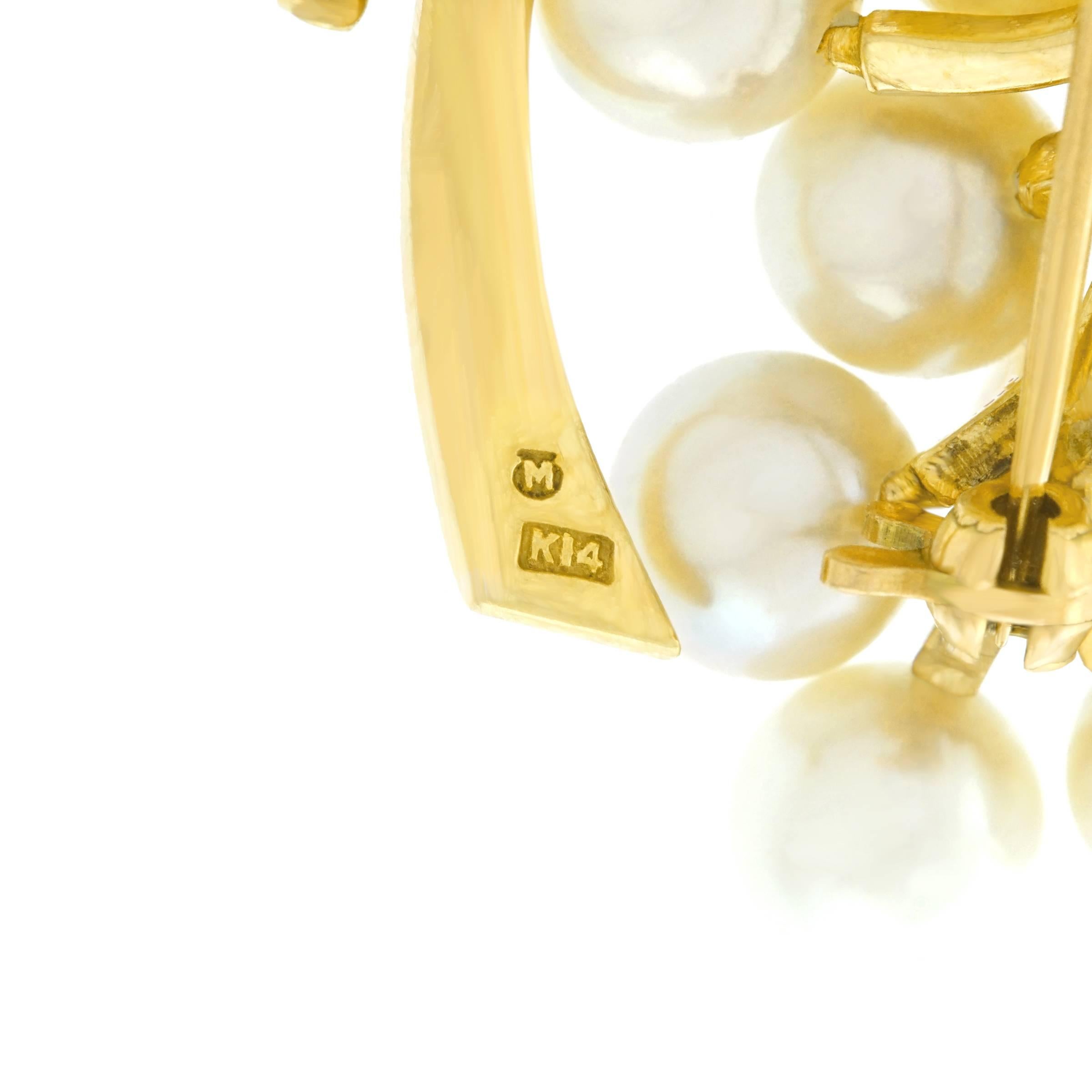 Mikimoto Pearl Set Gold Brooch 1