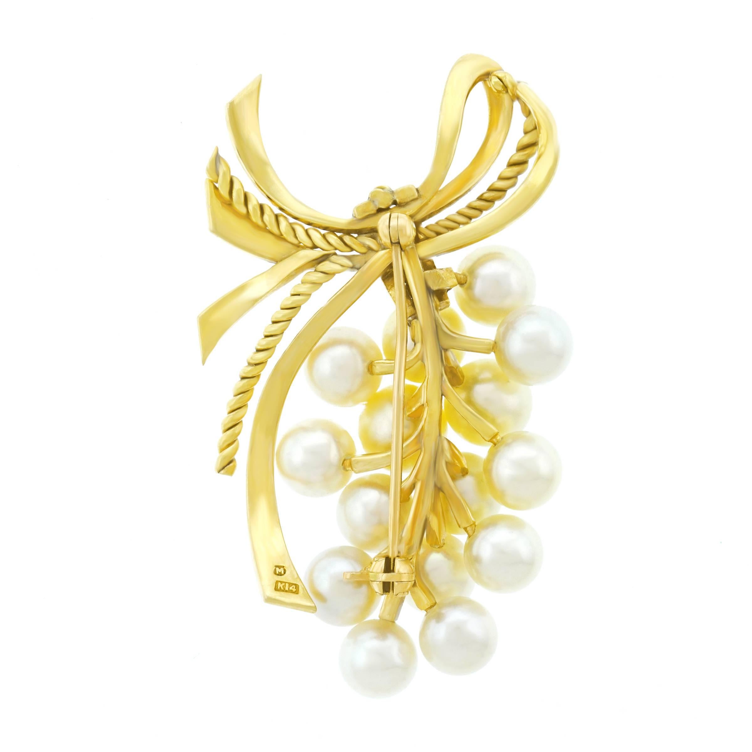 Mikimoto Pearl Set Gold Brooch 3