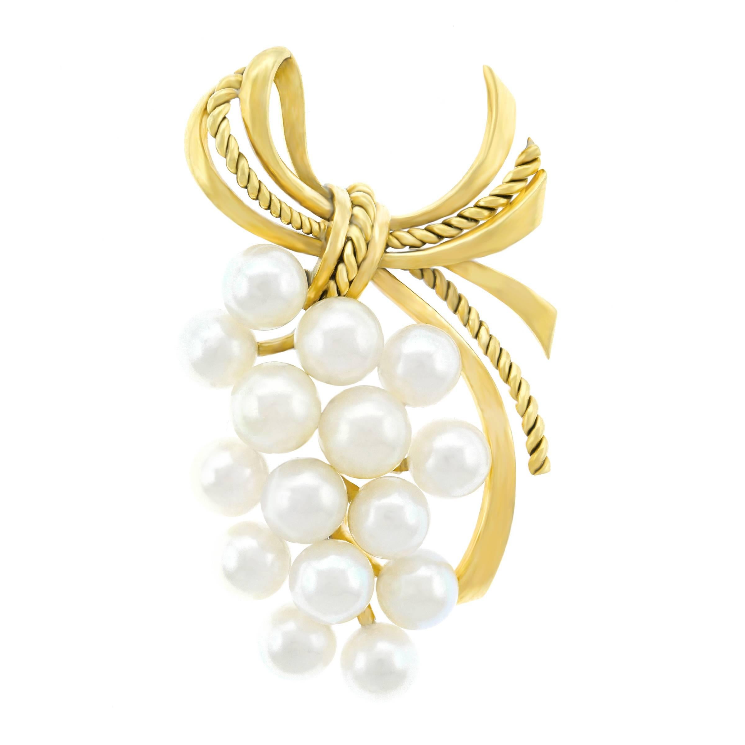 Mikimoto Pearl Set Gold Brooch
