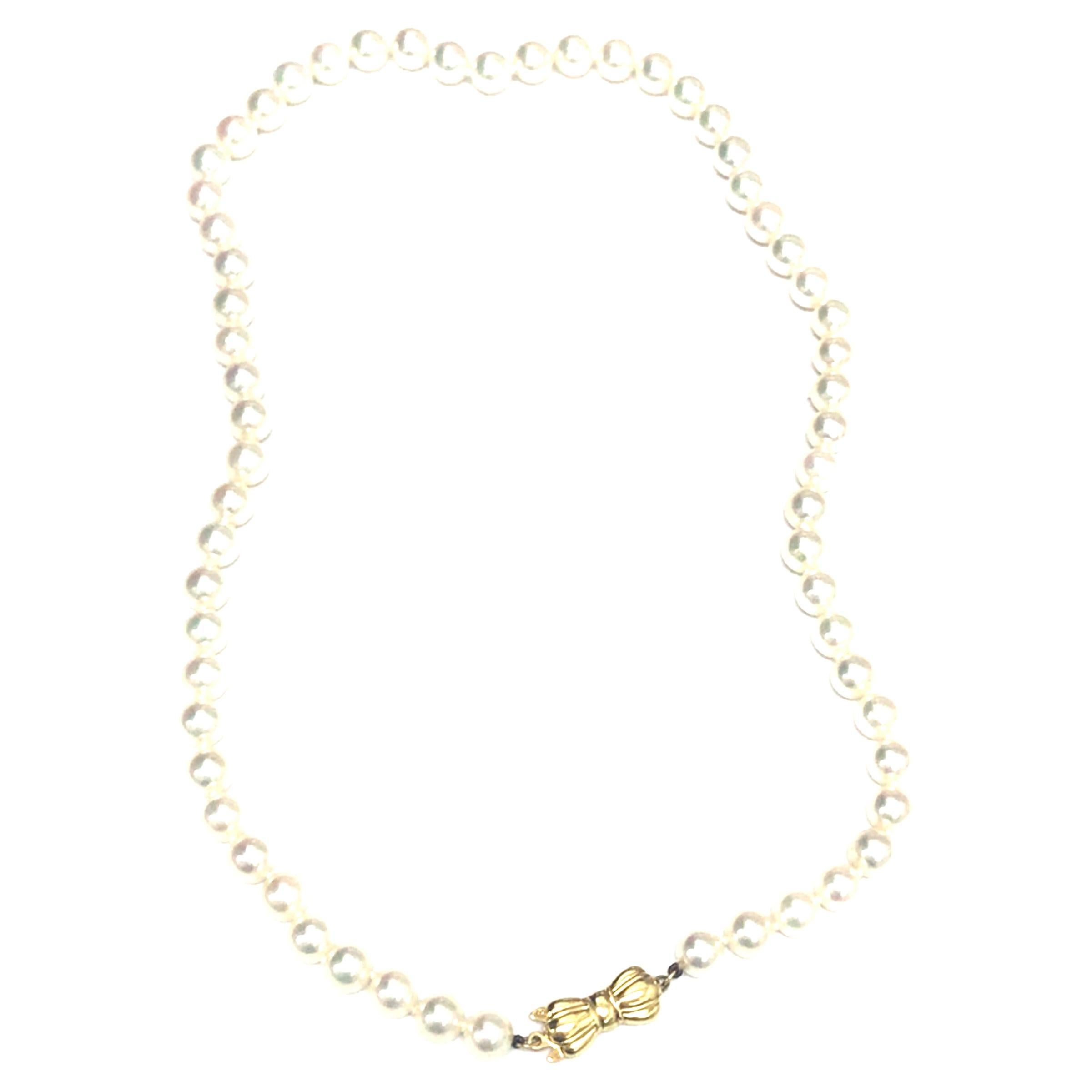 Mikimoto Pearl Strand 18K Yellow Gold Bow Clasp For Sale