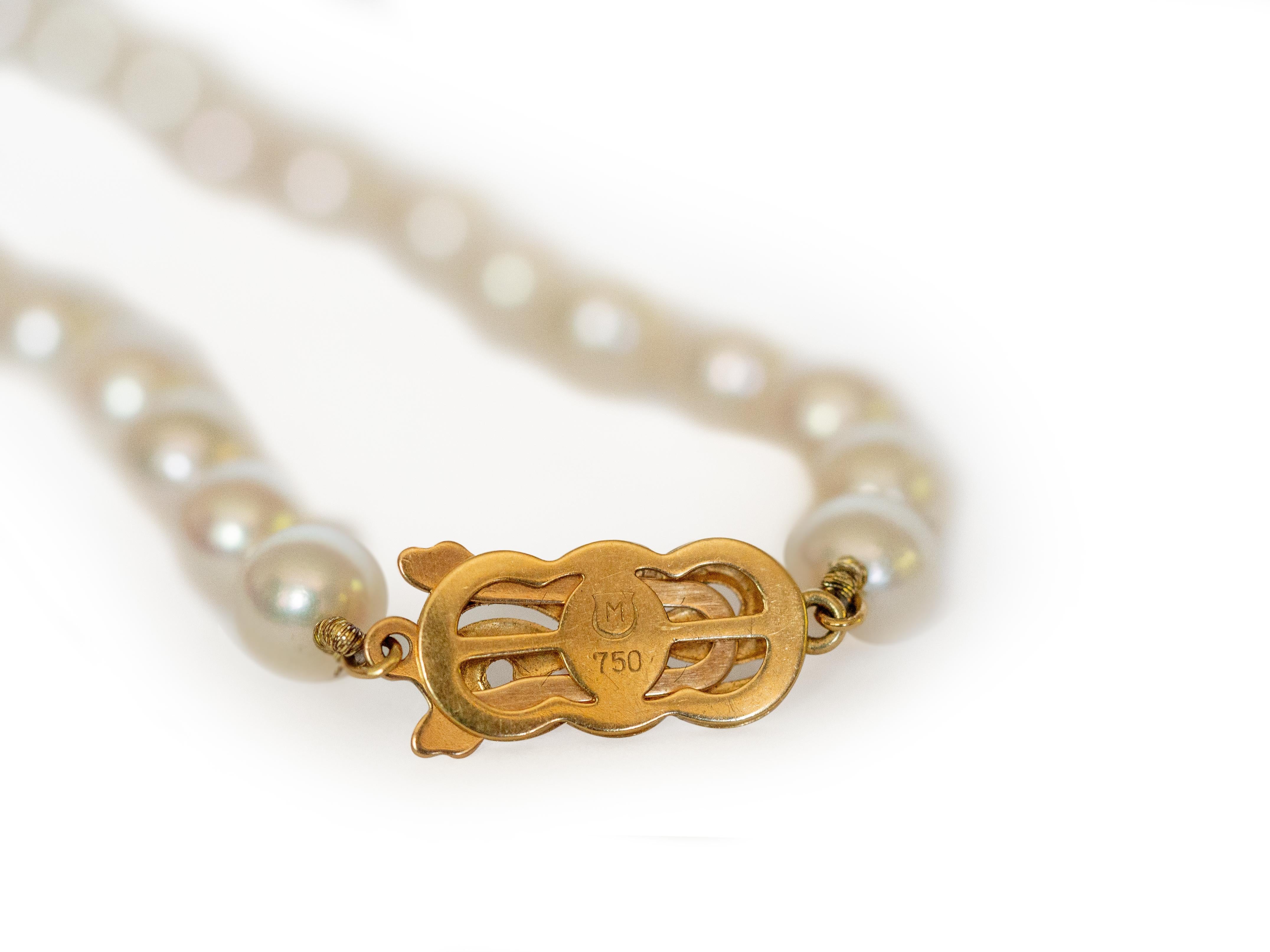 Mikimoto Pearl Strand Necklace with Diamond Rondelles In Good Condition In Atlanta, GA
