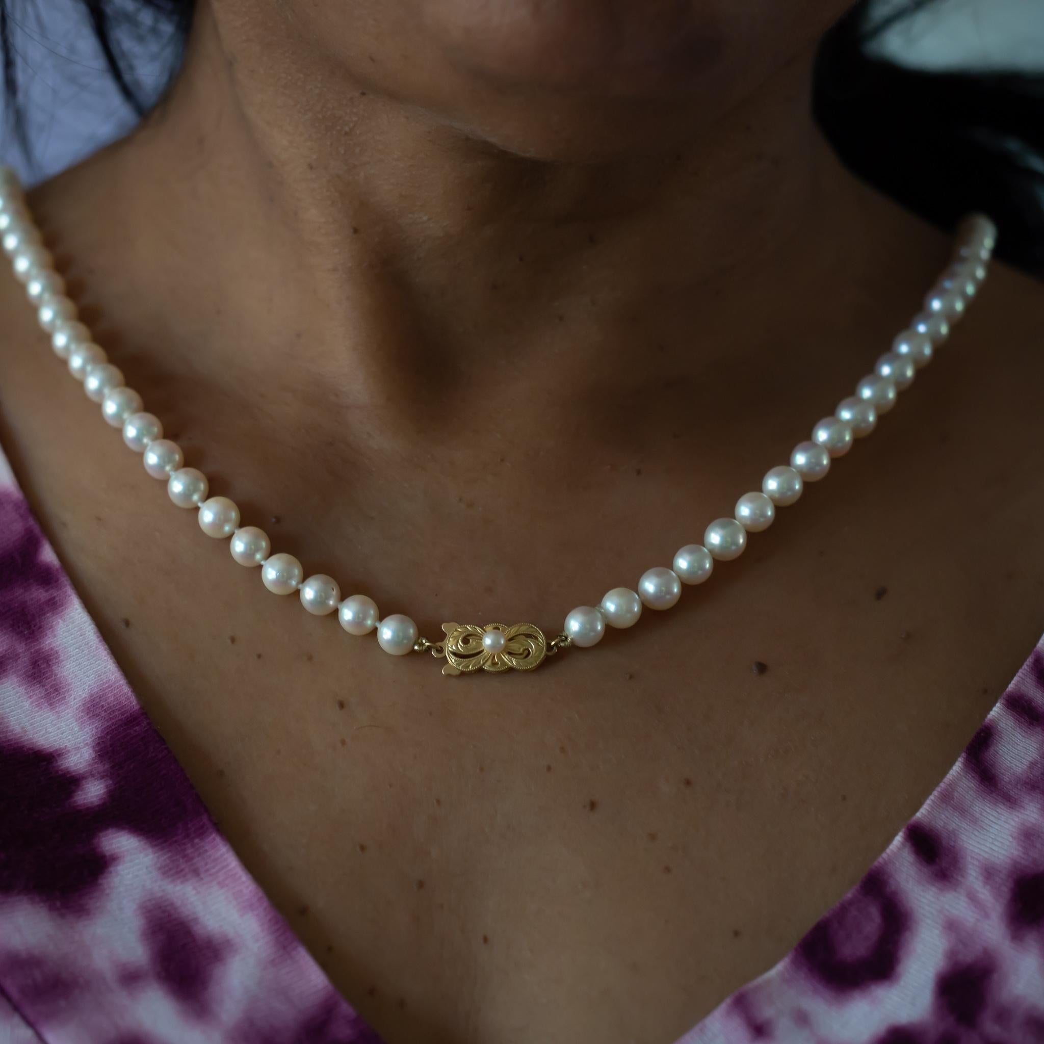 Women's or Men's Mikimoto Pearl Strand Necklace with Diamond Rondelles