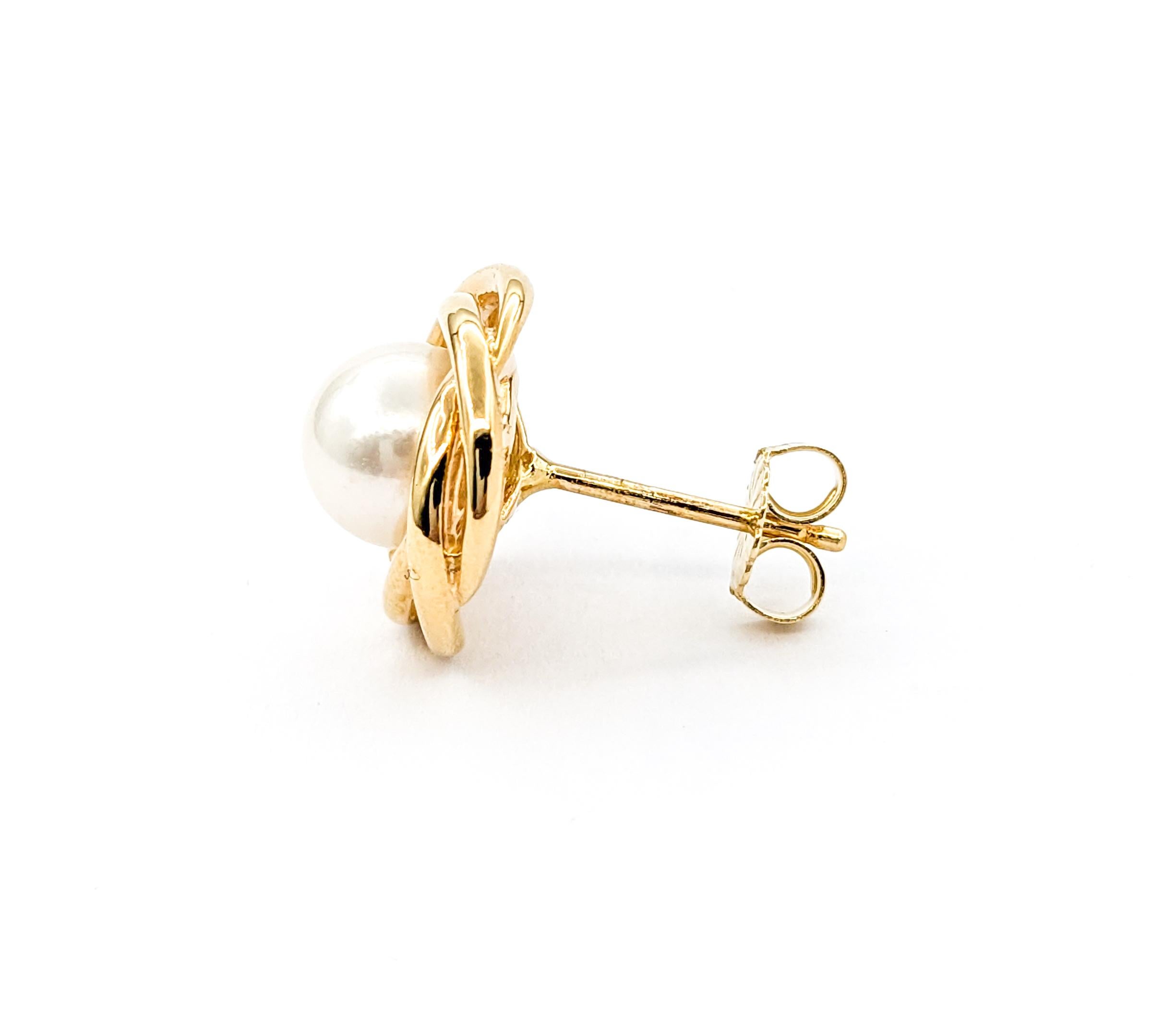 Mikimoto Pearl Stud Earrings In Yellow Gold In Excellent Condition In Bloomington, MN