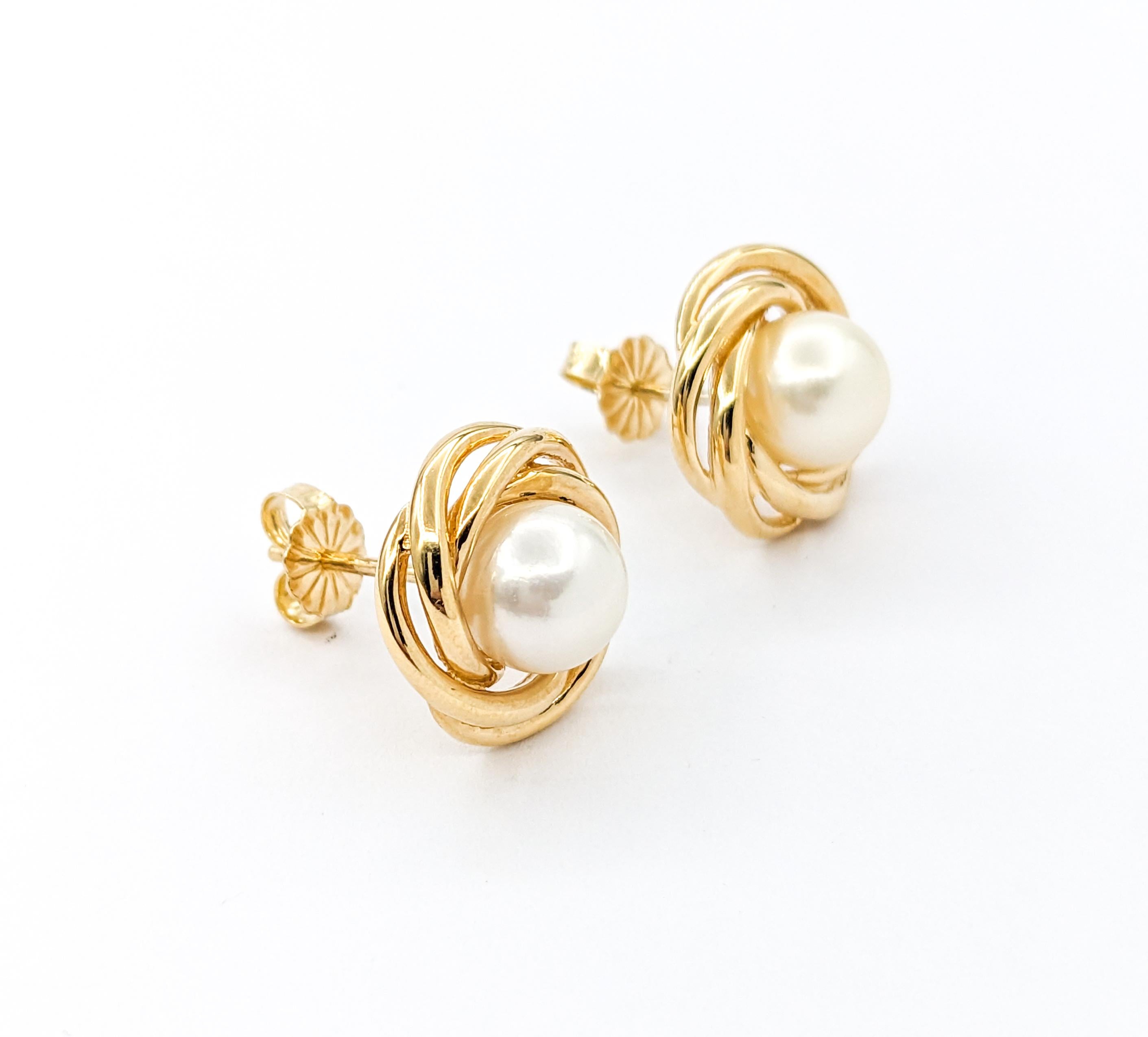 Women's Mikimoto Pearl Stud Earrings In Yellow Gold