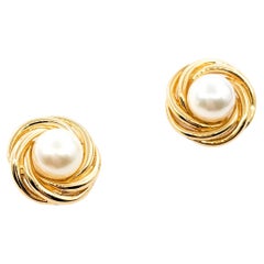 Retro Mikimoto Pearl Stud Earrings In Yellow Gold