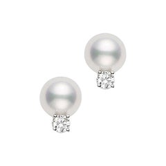 Mikimoto Pearl Studs with Diamonds A+ D0.06 Carat 18 Karat White Gold PES602DW