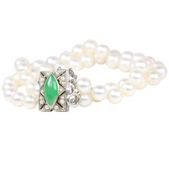 Retro Mikimoto Pearl White Gold Pearl Jade Bracelet