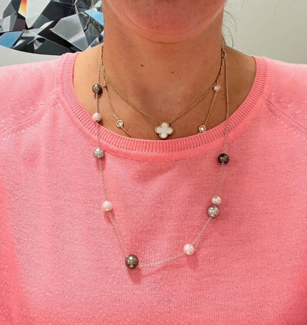 Mikimoto Pearls in Motion Movable Station 18K Kette Link Halskette Box & Papiere im Zustand „Hervorragend“ im Angebot in  Baltimore, MD