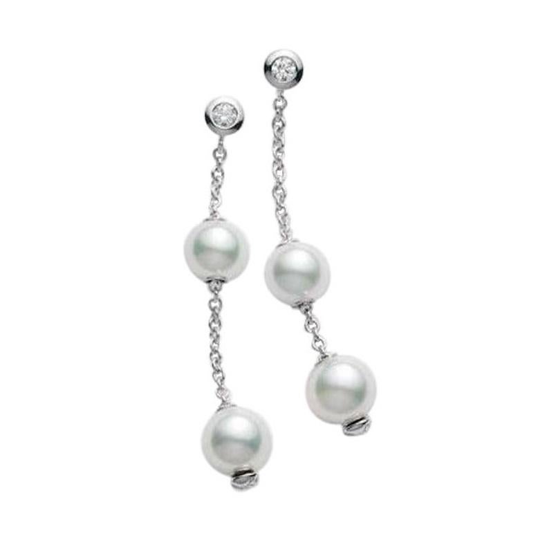Round Cut Mikimoto Pearls in Motion with Diamonds in 18k White Gold PEL644DW For Sale