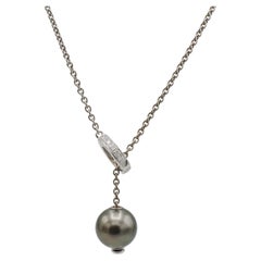Mikimoto Lariat-Halskette, Perlen, Bewegung, schwarze Südsee-Zuchtperlen und Diamanten