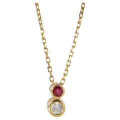 Mikimoto Pendant. 18k Yellow Gold Mikimoto Diamond Ruby Solitaire Necklace.