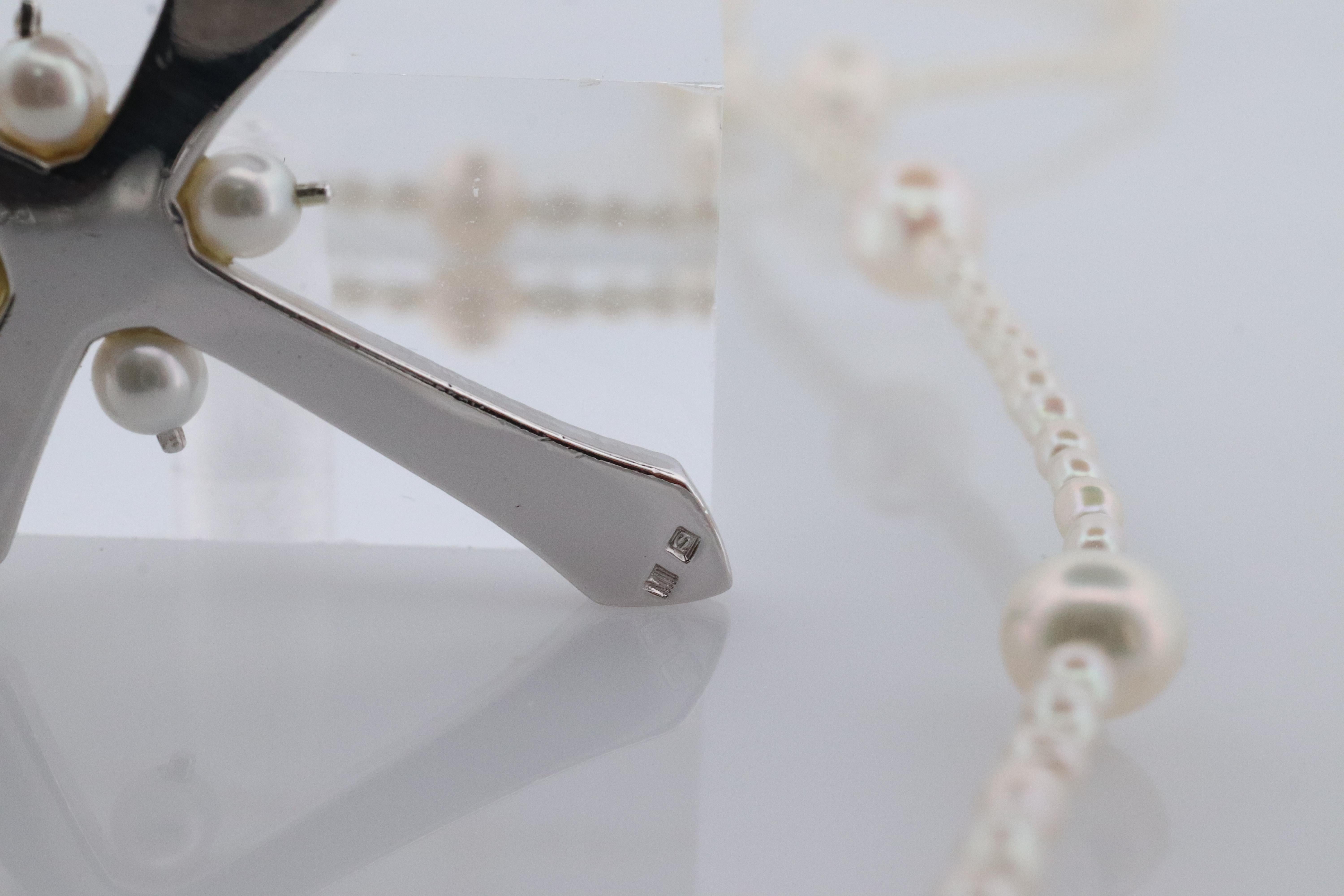 Mikimoto-Anhänger. Cross Crucifix Sterlingsilber Perlenkette. Mikimoto-Perlen 2