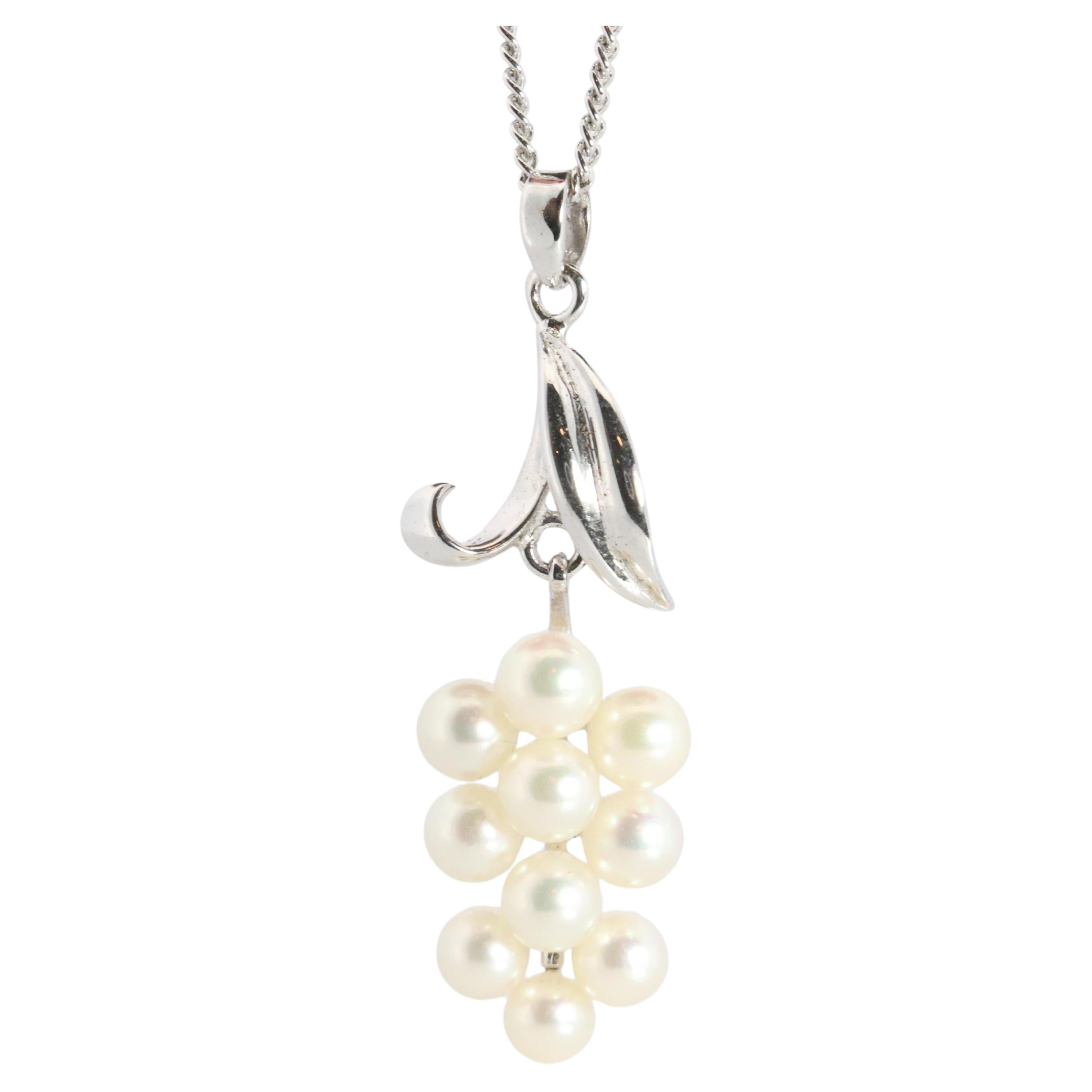 Mikimoto Pendant Sterling Silver. Mikimoto Pearl Grape Vine Pendant Necklace.