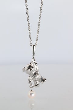 Mikimoto Pendant Sterling Silver. Mikimoto Teddy Bear Pearl Pendant Necklace.