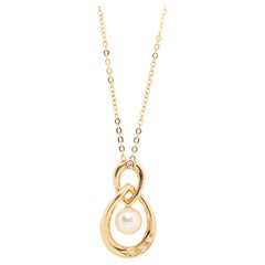 Mikimoto-Anhänger. Vintage 18 Karat Gold Mikimoto Perlen-Diamant-Halskette.