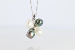 Mikimoto Pendant. Vintage 18k White Gold Mikimoto Blister Pearl Flower Necklace