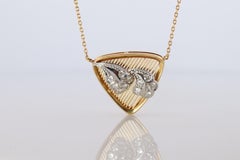 Mikimoto Pendant. Vintage 18k YG and Pt900 Mikimoto Diamond Shield Necklace