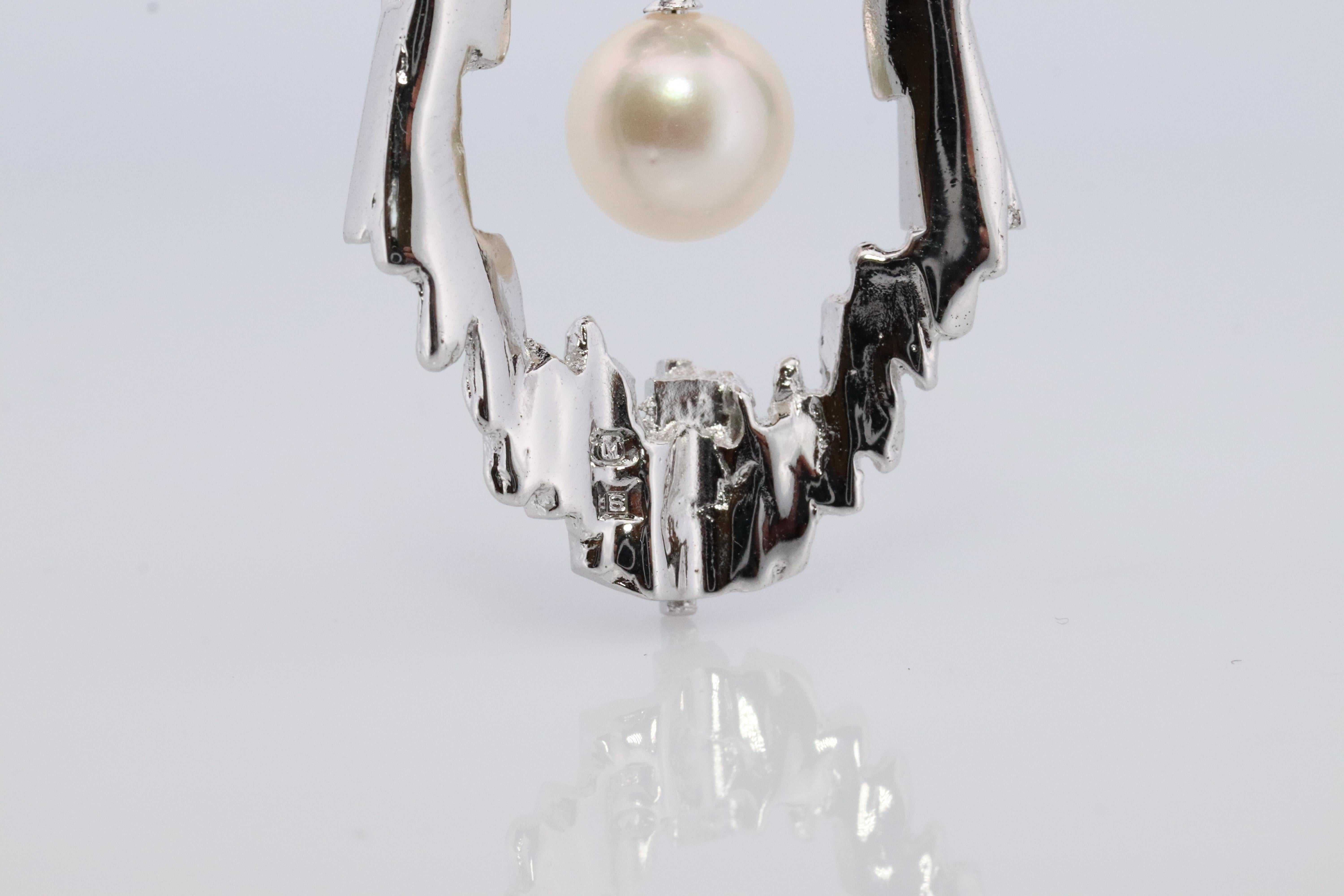 Pendentif Mikimoto. Vintage Sterling Silver et Gold 18k Mikimoto Abstract Pearl (Perle abstraite) Bon état - En vente à Port Charlotte, FL