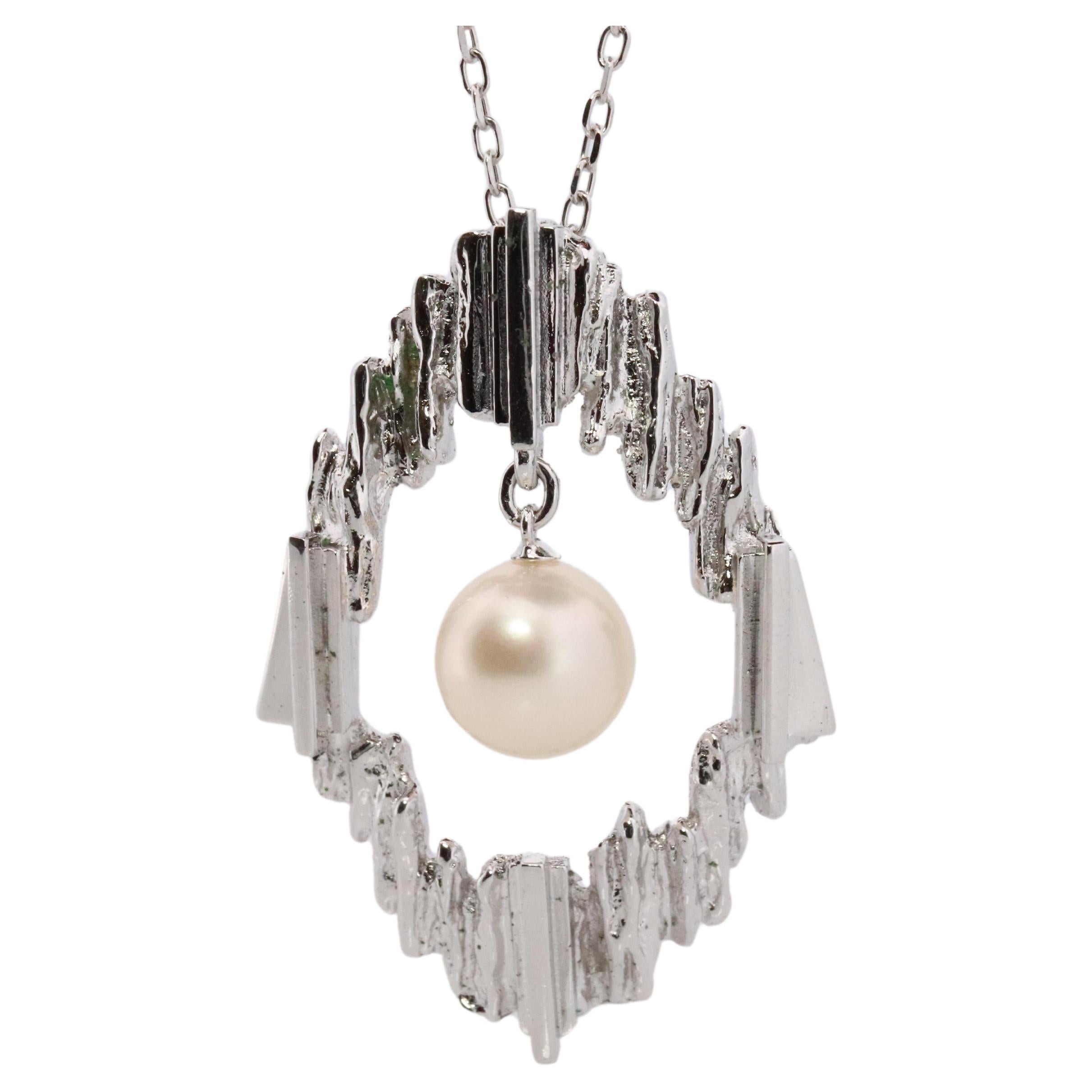 Colgante Mikimoto. Perla abstracta Mikimoto vintage de plata de ley y oro de 18 quilates
