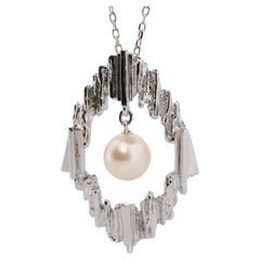 Mikimoto Pendant. Vintage Sterling Silver and 18k Gold Mikimoto Abstract Pearl