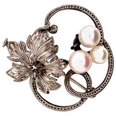 Mikimoto Pin Brooch Sterling Silver 4.97 GR Pearls