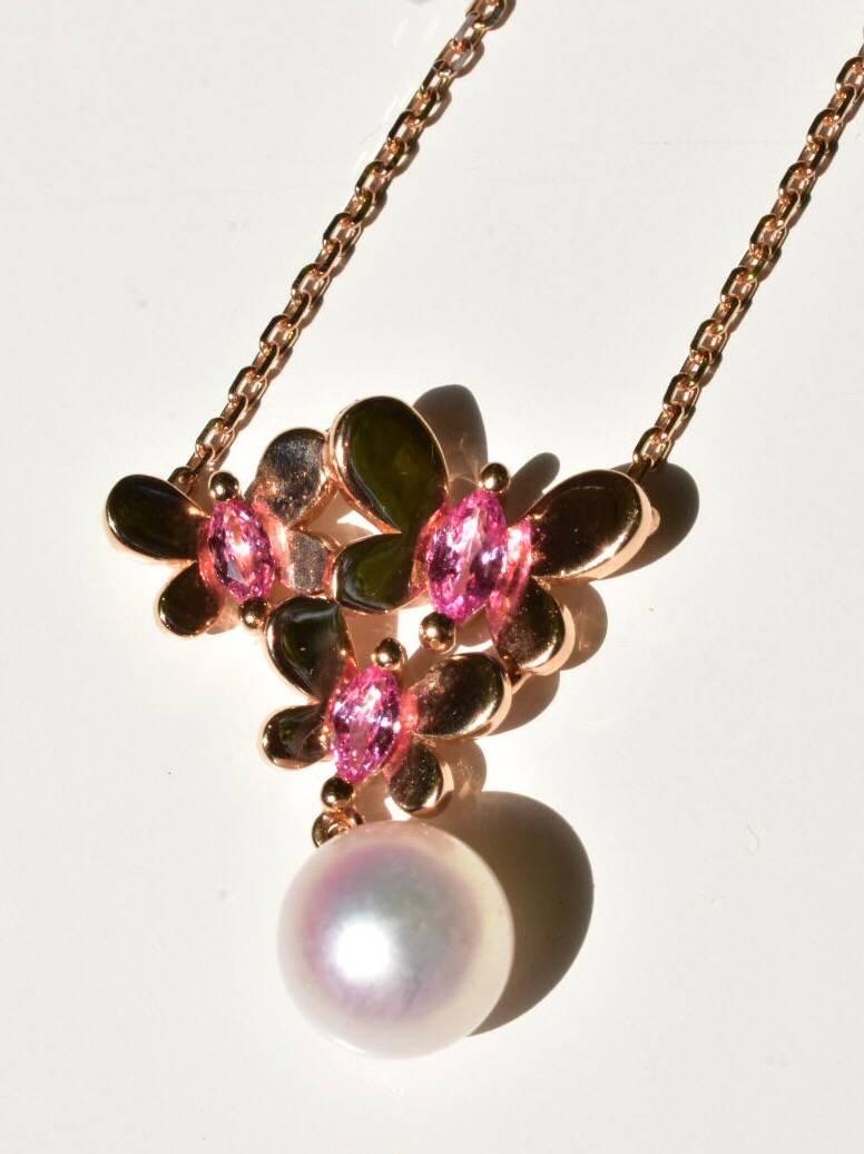 Contemporary Mikimoto Pink Sapphire and Pearl Necklace For Sale