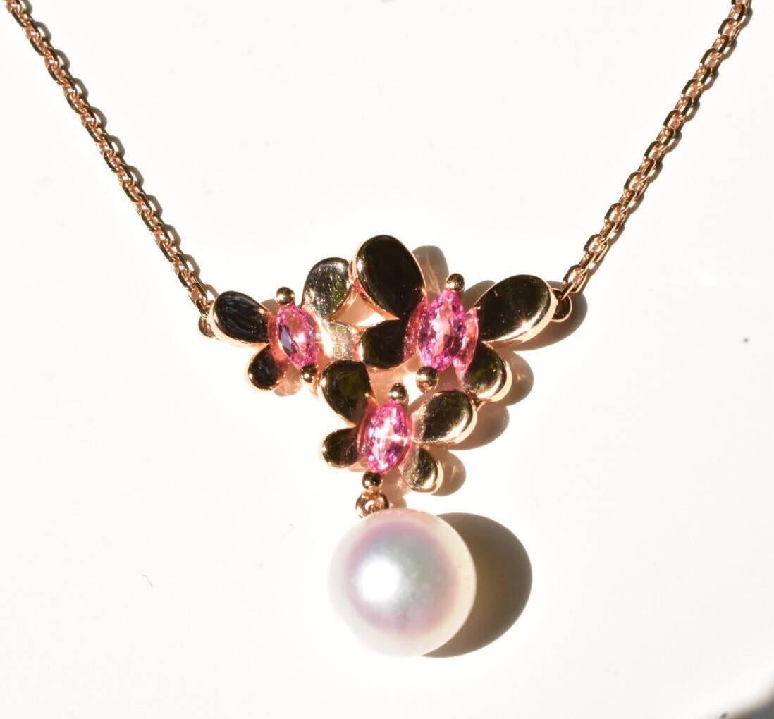 Mikimoto Pink Sapphire and Pearl Necklace For Sale 1