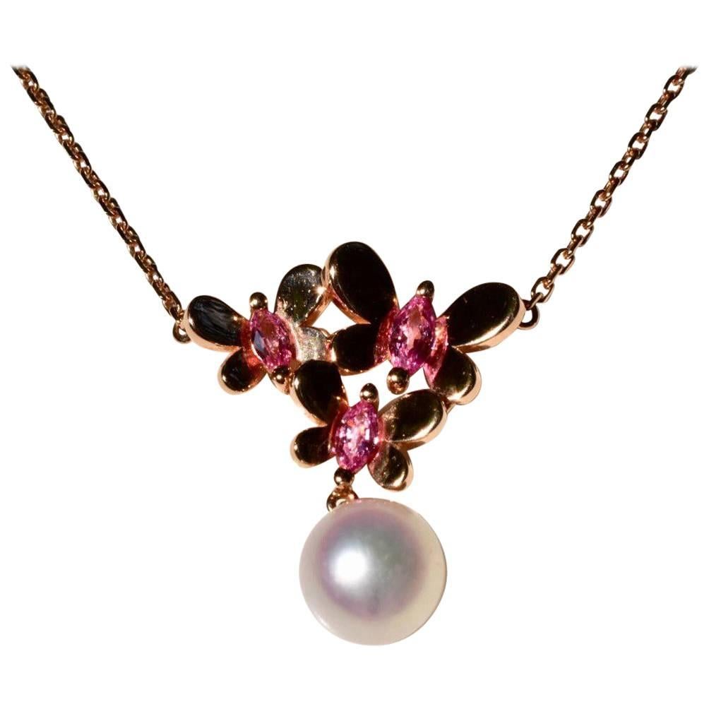 Mikimoto Pink Sapphire and Pearl Necklace For Sale