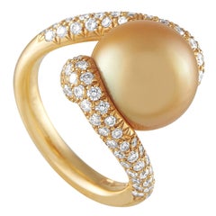 Mikimoto Placomos 18K Yellow Gold 1.0ct Diamond and Golden Pearl Ring