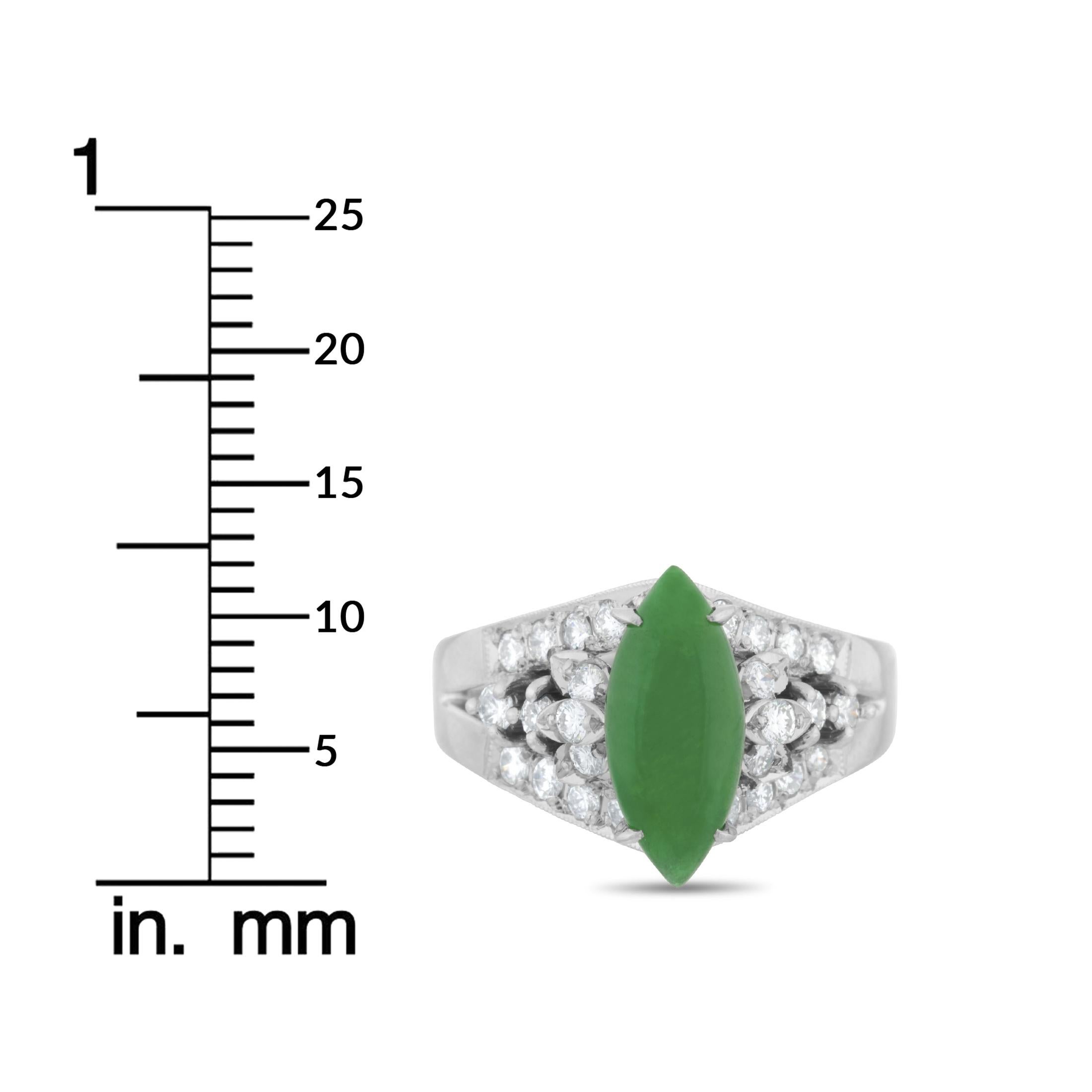 Mikimoto Platinum 0.46 Carat Diamond and Jade Ring 2
