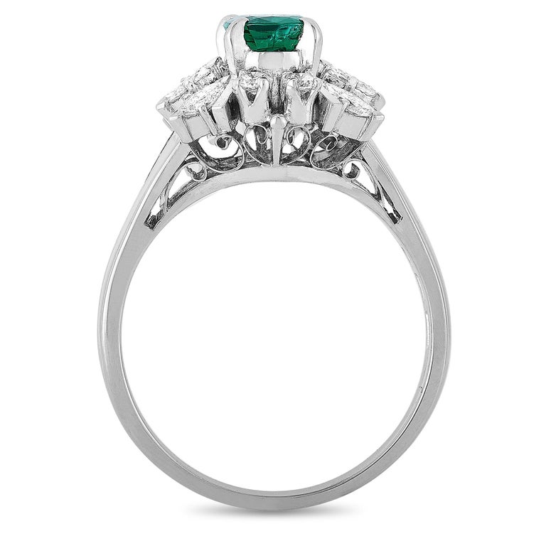 Mikimoto Platinum 0.50 Carat Diamond and Emerald Ring at 1stDibs