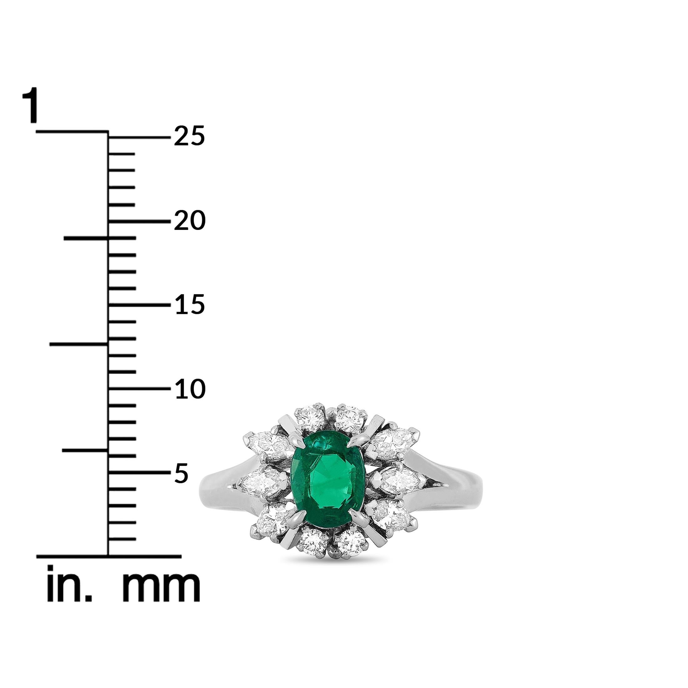 Mikimoto Platinum 0.50 Carat Diamond and Emerald Ring 3