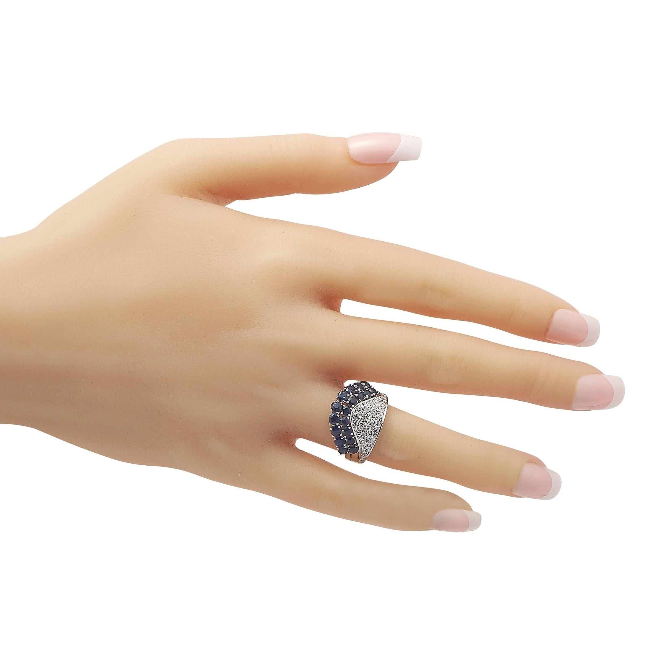 Round Cut Mikimoto Platinum 0.50 ct Diamond and Sapphire Ring