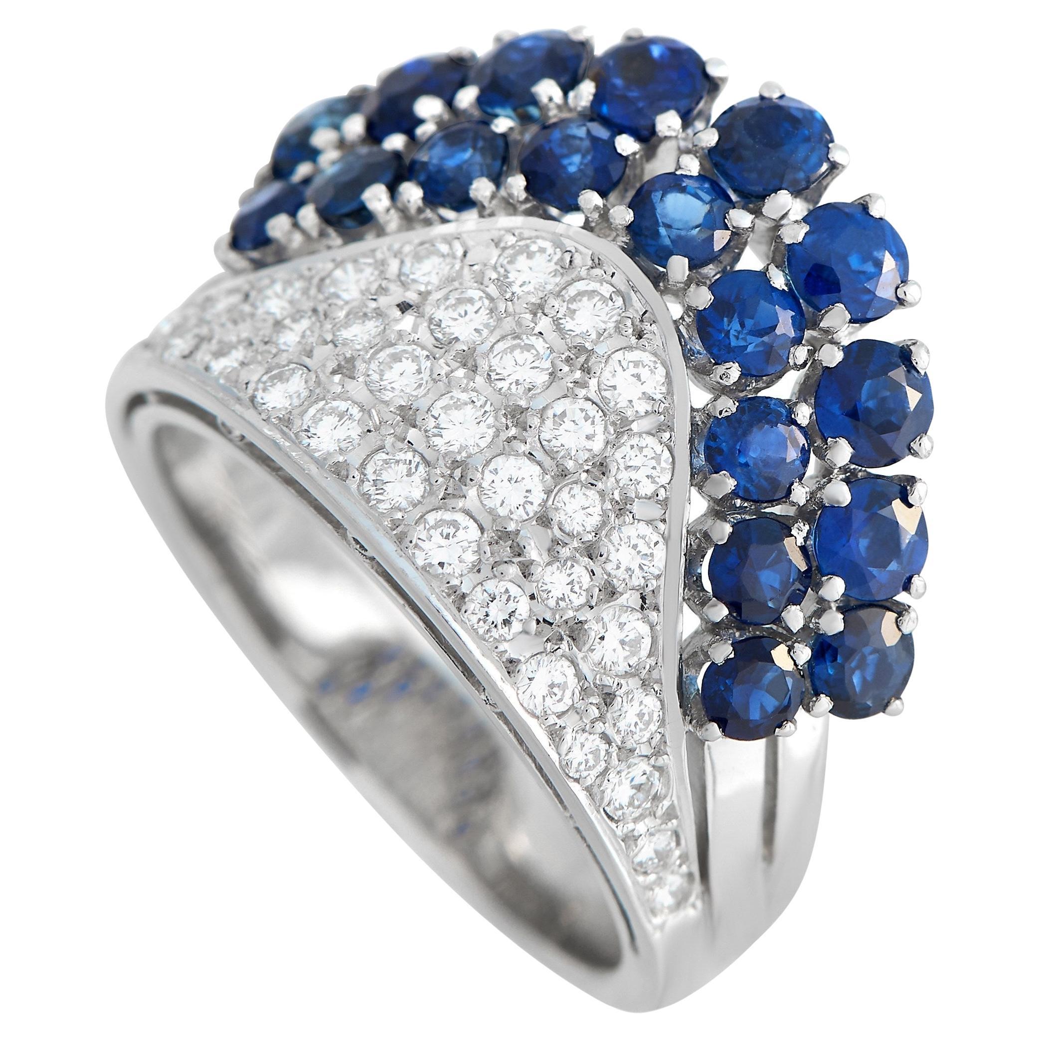 Mikimoto Platinum 0.50 ct Diamond and Sapphire Ring