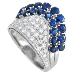 Mikimoto Platinum 0.50 ct Diamond and Sapphire Ring