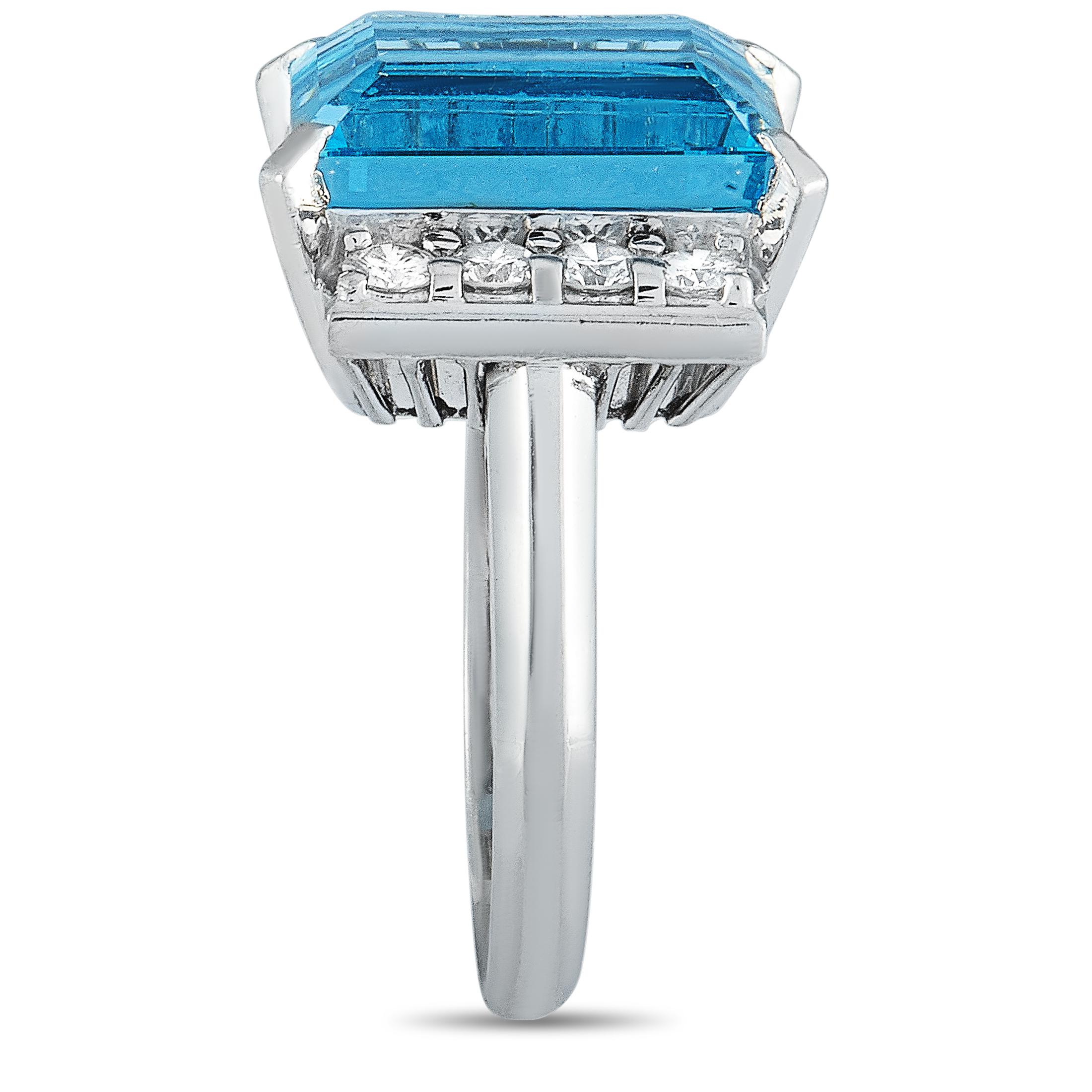 Mikimoto Platinum 0.69 Carat Diamond and Aquamarine Ring In Excellent Condition In Southampton, PA