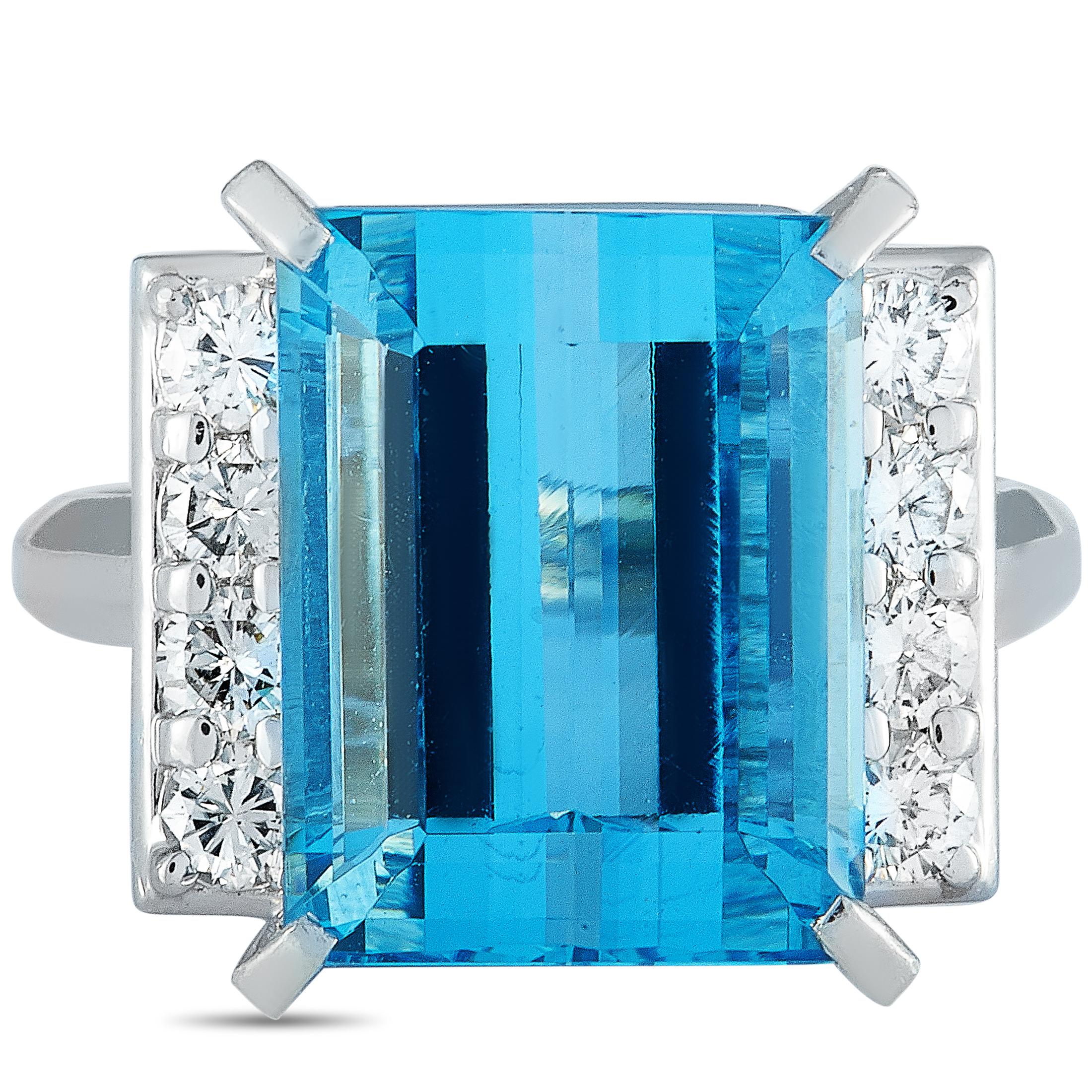 Mikimoto Platinum 0.69 Carat Diamond and Aquamarine Ring 3