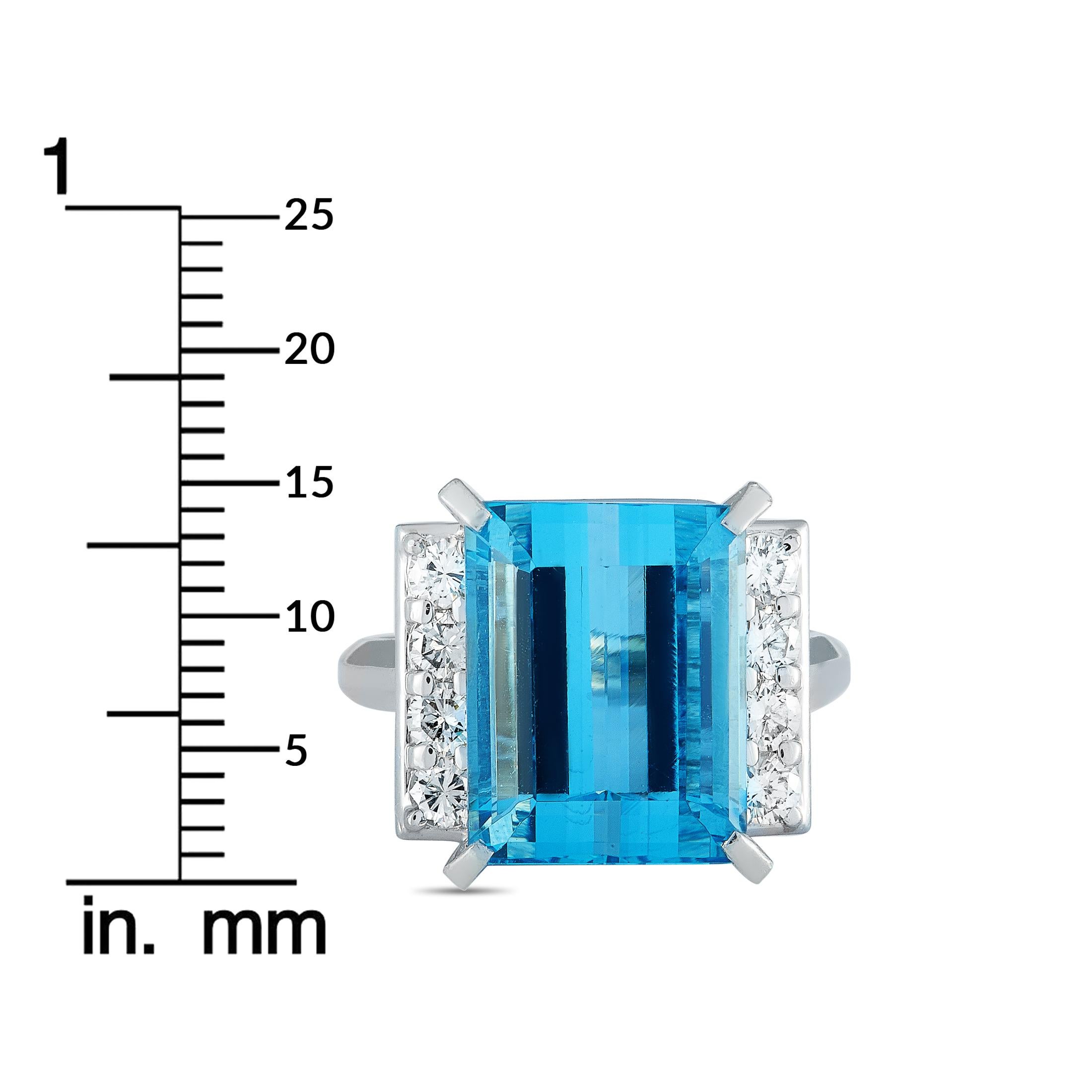 Mikimoto Platinum 0.69 Carat Diamond and Aquamarine Ring 4