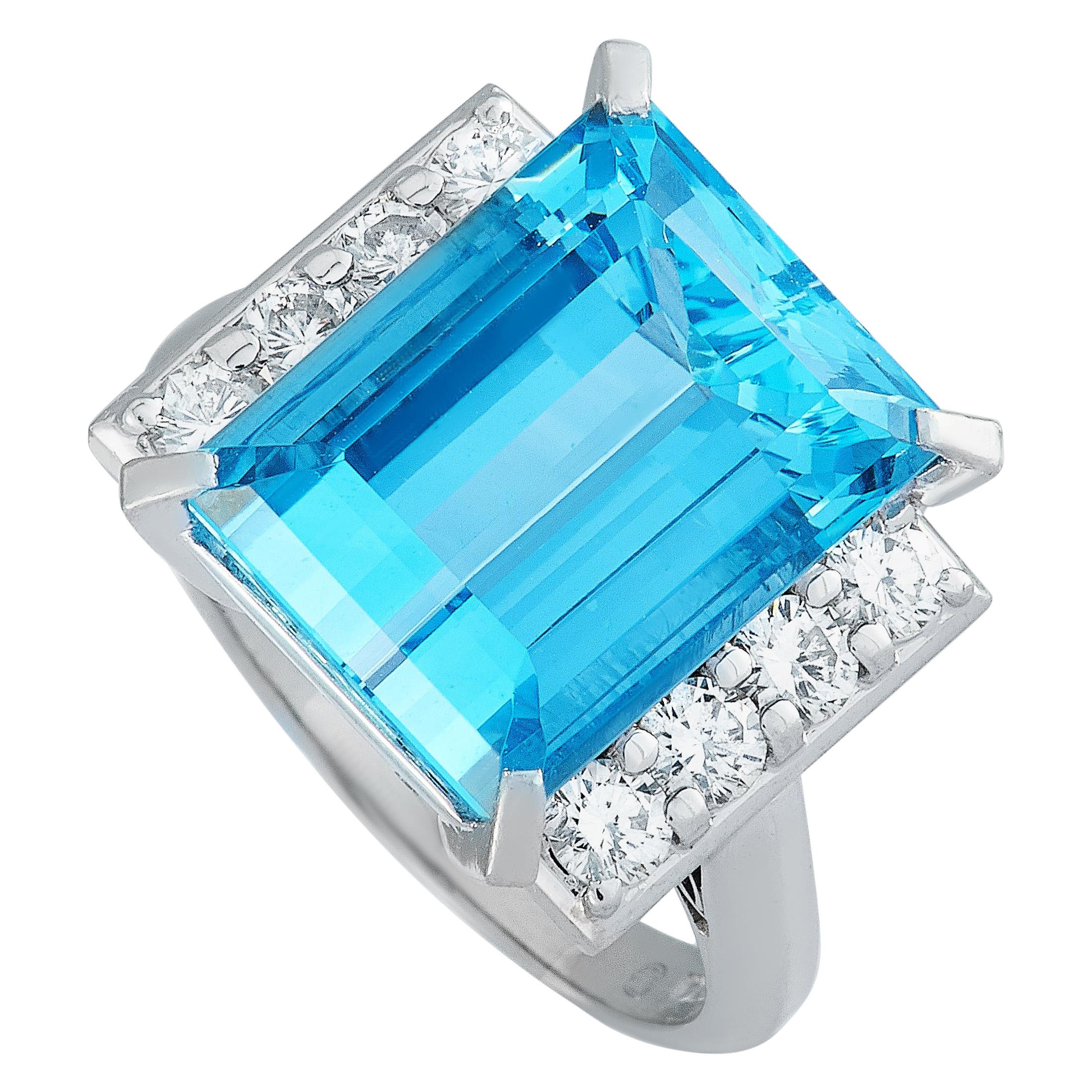 Mikimoto Platinum 0.69 Carat Diamond and Aquamarine Ring